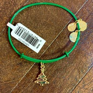 Alex and Ani Green Enamel Bangle with Gold Christmas Tree Charm